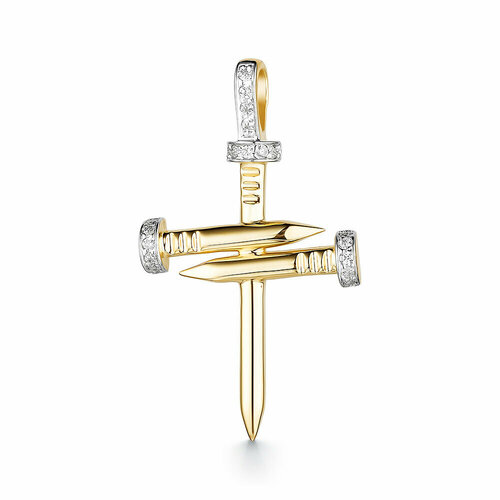 Подвеска, золото, 585 проба, фианит, размер 2.3 см.