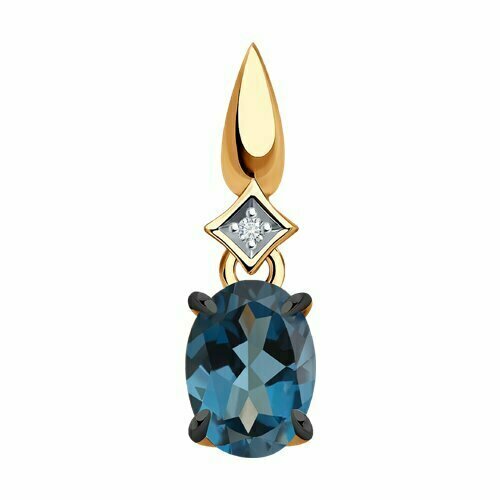 Подвеска Diamant online, золото, 585 проба, фианит, Лондон топаз, размер 1.6 см.