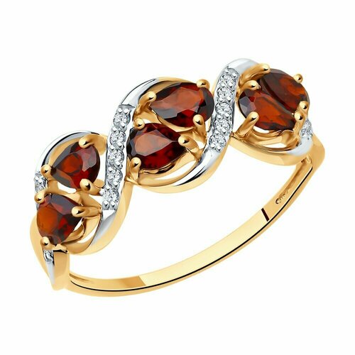 фото Кольцо, золото, 585 проба, фианит, гранат, размер 19 diamant-online