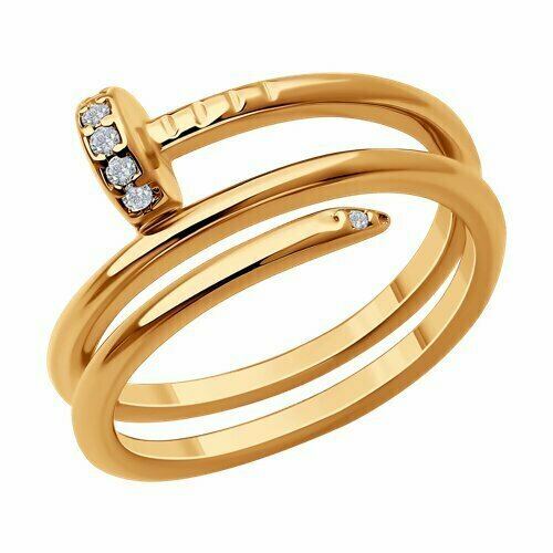 фото Кольцо, серебро, 925 проба, золочение, фианит, размер 18.5 diamant-online