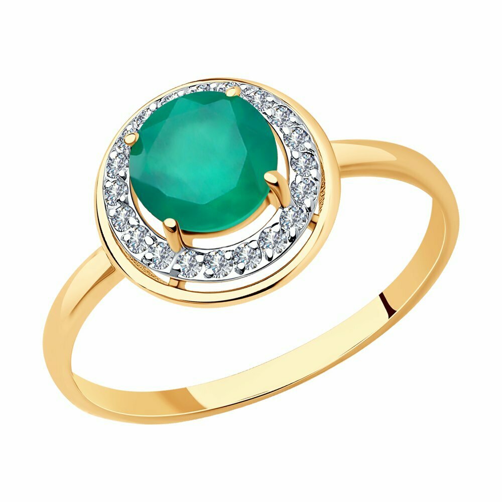 Кольцо Diamant online, красное золото, 585 проба, агат, фианит