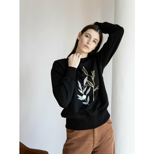 Свитшот PIVOT, силуэт свободный, средней длины, открытые плечи, размер XS-S, черный