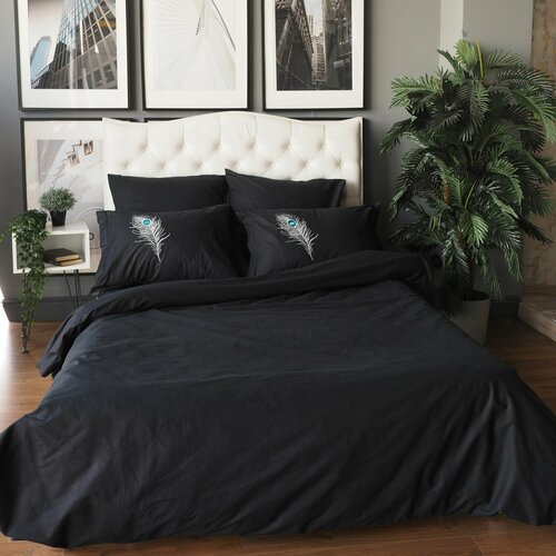 Комплект постельного белья Премиум перкаль с вышивкой Евро 2 наволочки 5070 с ушками2 наволочки 7070 Перо павлина FL 8600₽