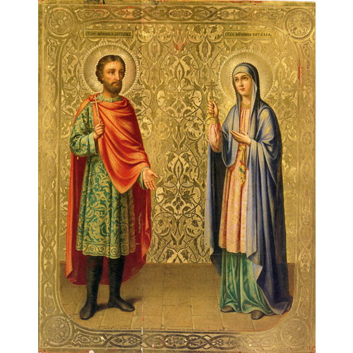 Икона святые Адриан и Наталия деревянная икона ручной работы на левкасе 33 см