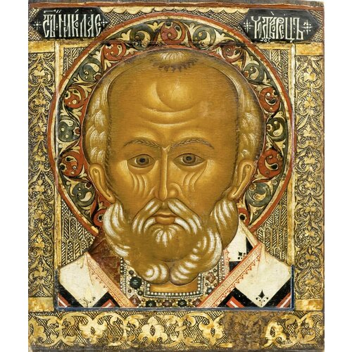 Икона святой Николай Чудотворец деревянная икона ручной работы на левкасе 40 см