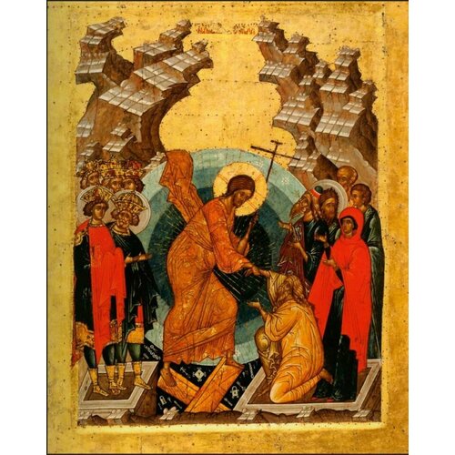 Воскресение Христово (Сошествие Христа во ад) деревянная икона на левкасе 40 см