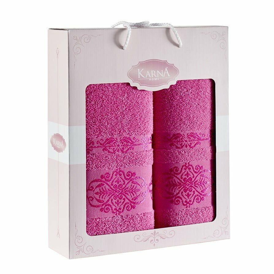 Комплект махровых полотенец Karna Rebeka 50x90 - 70х140 - Розовые - фотография № 1