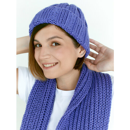 фото Шапка бини шапка ручной вязки, размер 52/58, фиолетовый sвязано