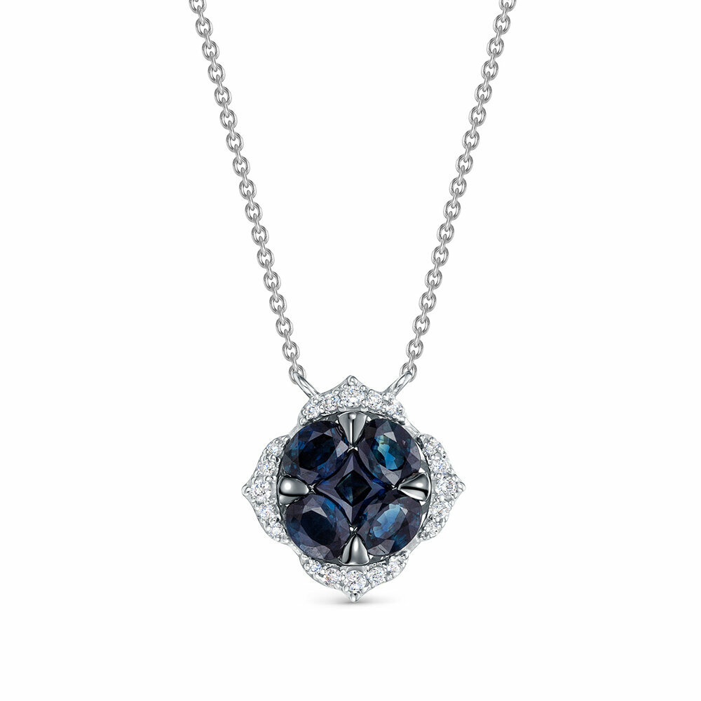 Колье Vesna jewelry, белое золото, 585 проба, родирование, сапфир