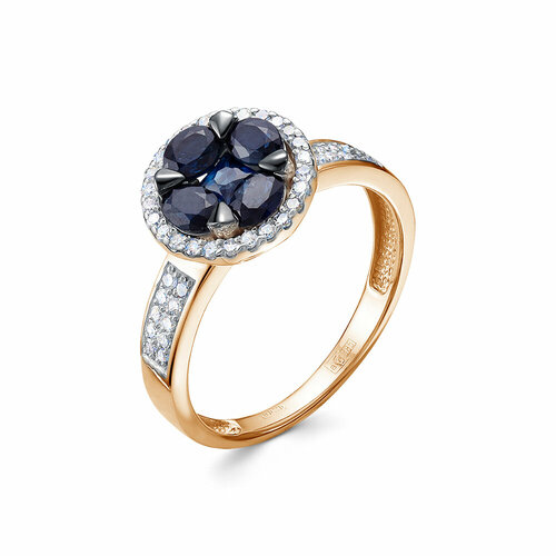 фото Кольцо vesna jewelry, красное золото, 585 проба, родирование, сапфир, размер 18, синий