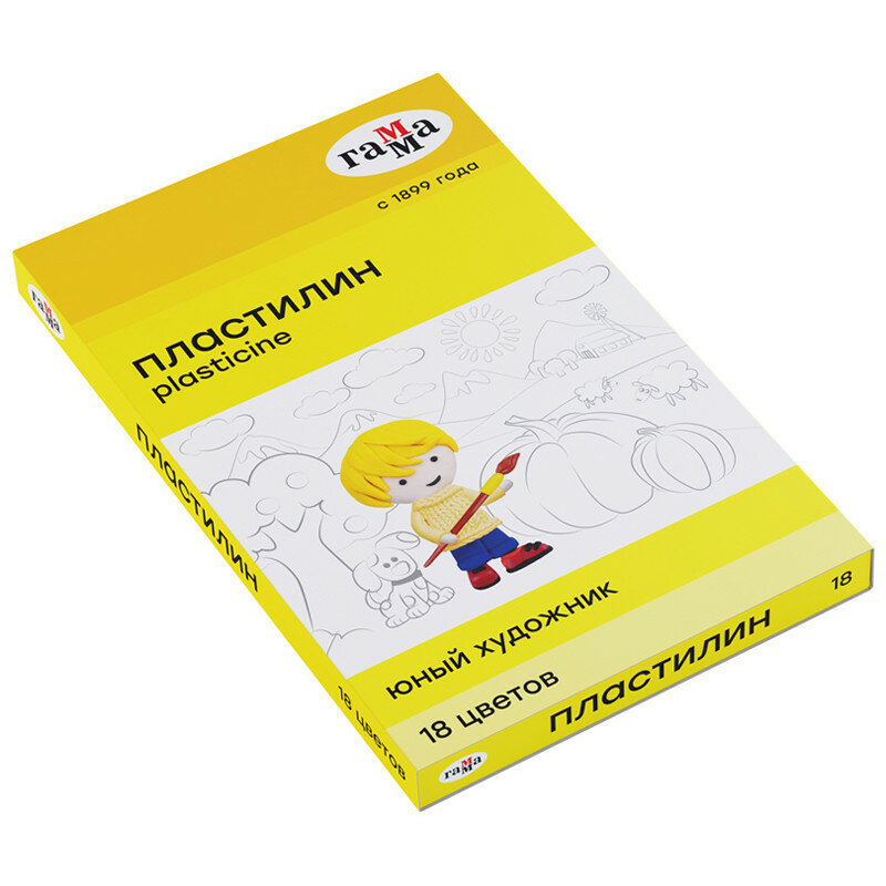 Пластилин Гамма "Юный художник" NEW, 18 цветов, 252г, со стеком, картон. упаковка, 298649