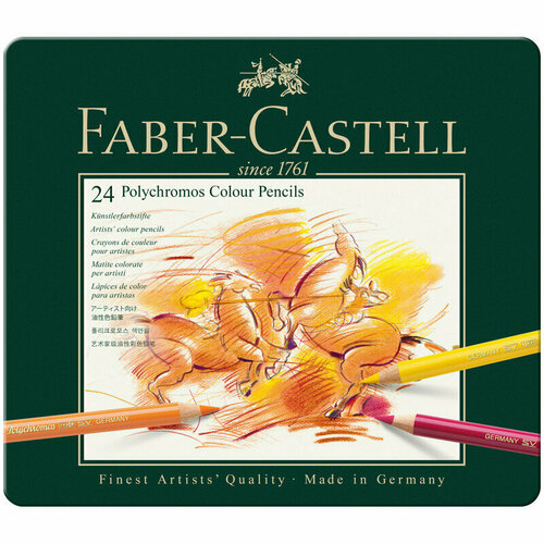 Карандаши цветные художественные Faber-Castell Polychromos, 24цв, заточен, метал. коробка, 285921