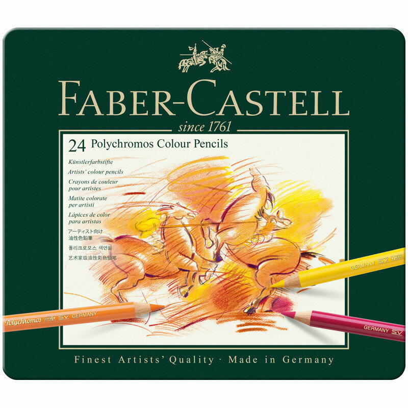 Карандаши цветные художественные Faber-Castell "Polychromos", 24цв, заточен, метал. коробка, 285921