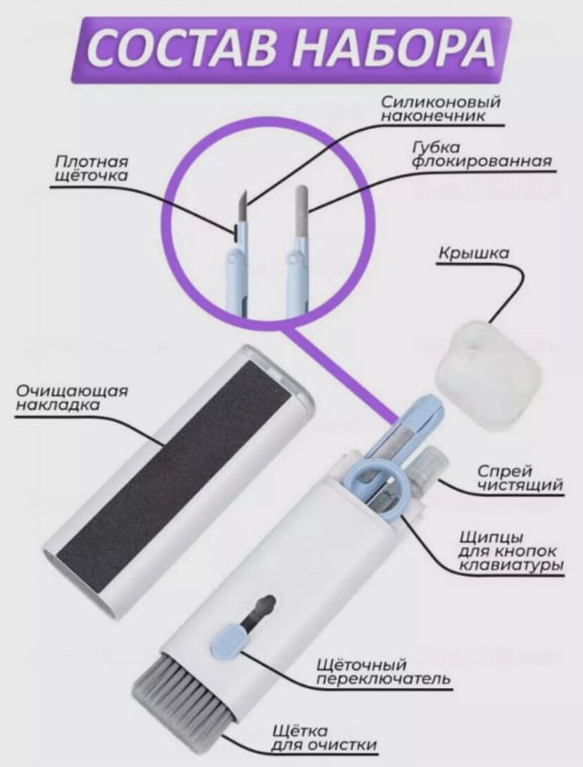 Щетка для клавиатуры и наушников 7 в 1 многофункциональный набор для чистки гаджетов