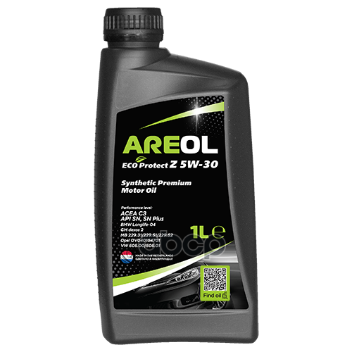 AREOL Areol Eco Protect Z 5W30 (1L)_Масло Моторное! Синтacea C3, Api Sn, Mb 229.51/229.52, Vw 505.00/505.01