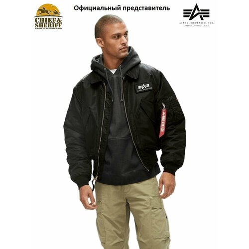  бомбер ALPHA INDUSTRIES, силуэт прямой, подкладка, пояс/ремень, карманы, манжеты, размер 3XL, черный