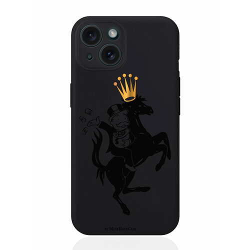 Чехол для смартфона iPhone 15 черный силиконовый Monopoly на коне