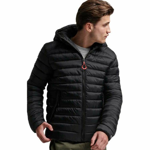  куртка Superdry, демисезон/зима, силуэт свободный, несъемный капюшон, стеганая, утепленная, подкладка, карманы, размер M, черный