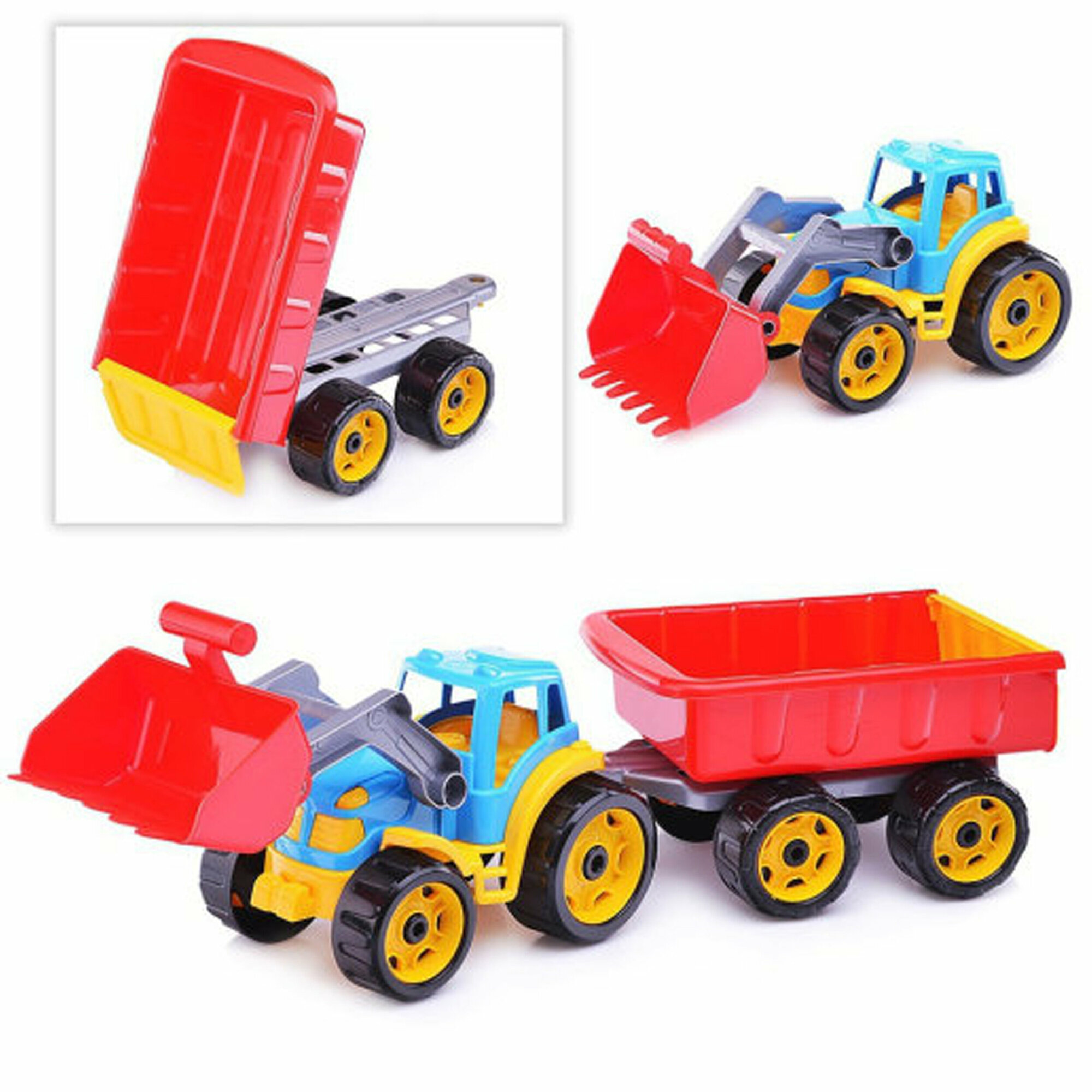 Синий трактор с прицепом 65 см технок экскаватор игрушка / трактор с ковшом