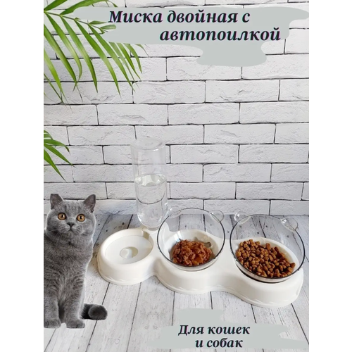 Двойная миска с автопоилкой для кошек и собак