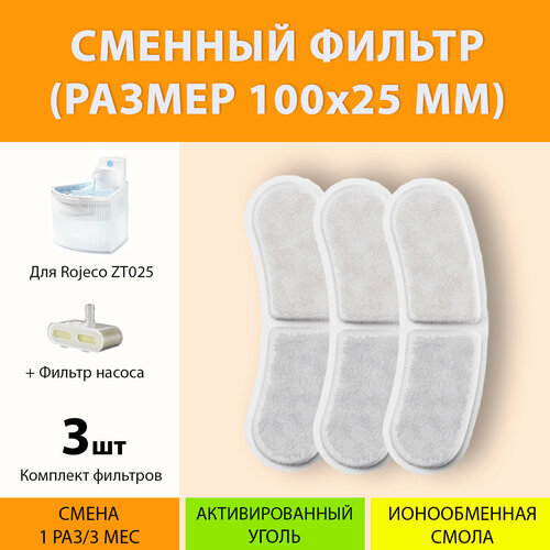 Фильтр для поилки Rojeco ZT025 (3 шт.) 100x25 мм. полукруглый. Сменный фильтр. MY PET`S GADGETS