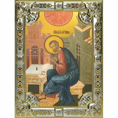 Икона Марк апостол серебро 18 х 24 со стразами, арт вк-3467