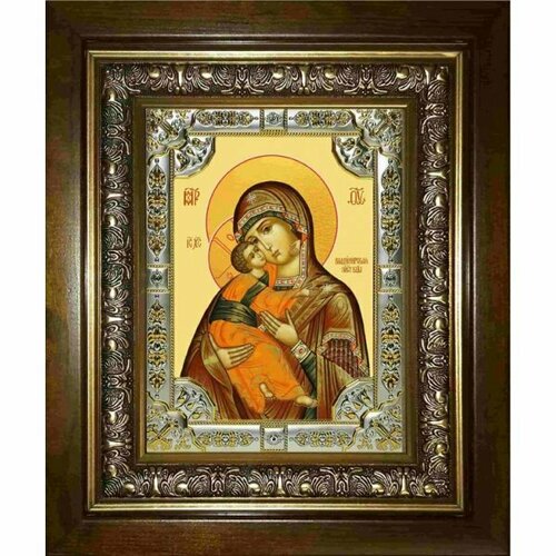 Икона Богородица Владимирская, 18x24 см, со стразами, в деревянном киоте, арт вк-2891 икона богородица всецарица 18x24 см со стразами в деревянном киоте арт вк 2906
