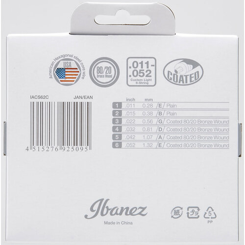 IBANEZ IACS62C Струны для акустической гитары бронза 8020 11-52 лёгкое натяжение 1474₽