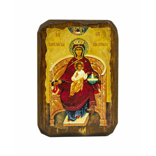 Икона под старину на состаренном дереве Пресвятая Богородица Державная 10х7 см икона с перламутром богоматерь державная 17 х 18 см