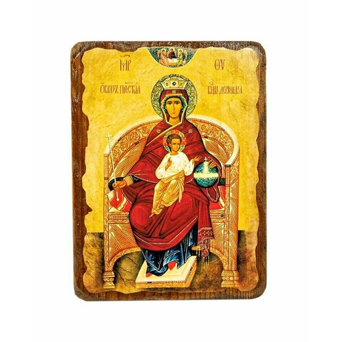 Икона под старину на состаренном дереве Пресвятая Богородица Державная 17 х 13 см икона с перламутром богоматерь державная 17 х 18 см
