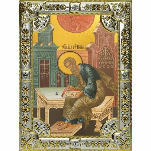 Икона Матфей (Матвей) апостол серебро 18 х 24 со стразами, арт вк-3471