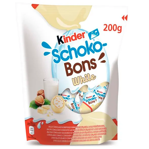 Конфеты Kinder Schoko-Bons White с начинкой из молочного крема и фундука в белом шоколаде 200 г Германия