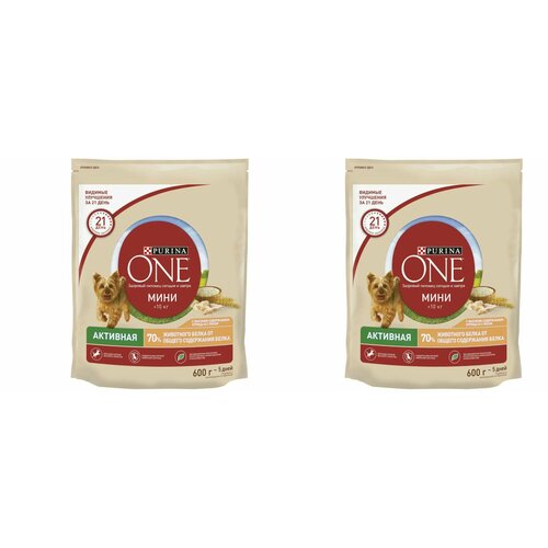 Сухой корм Purina ONE для собак мелких пород с активным образом жизни, с высоким содержанием курицы и с рисом 600 г х 2 шт