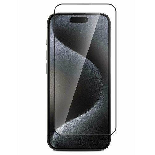 Защитное стекло для Apple iPhone 15 Pro Max (Эпл Айфон 15 Про Мах) на экран, черная рамка полноэкранное силиконовая клеевая основа Full Glue, Miuko
