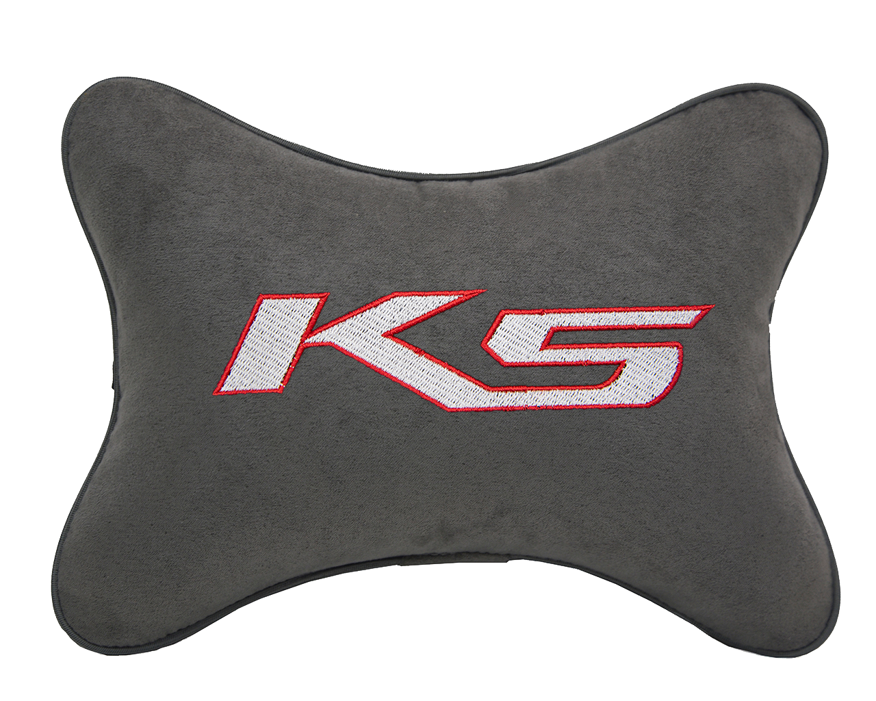 Автомобильная подушка на подголовник алькантара D.Grey с логотипом автомобиля KIA K5