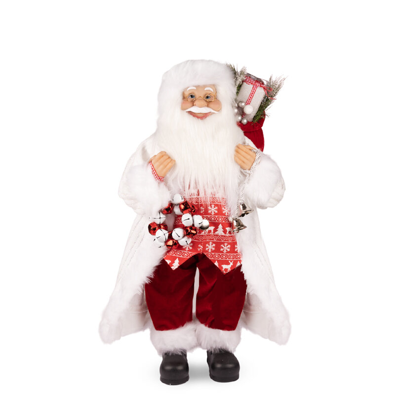 Дед Мороз MAXITOYS, в Длинной Белой Шубке и Красной Жилетке, 30 см (MT-150323-2-30)