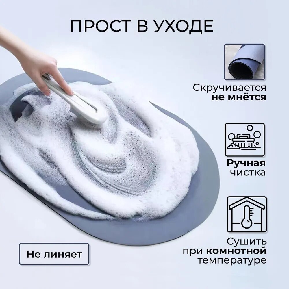 Коврик для ванной 40х55/ противоскользящий коврик в ванную комнату - серый — фото 1