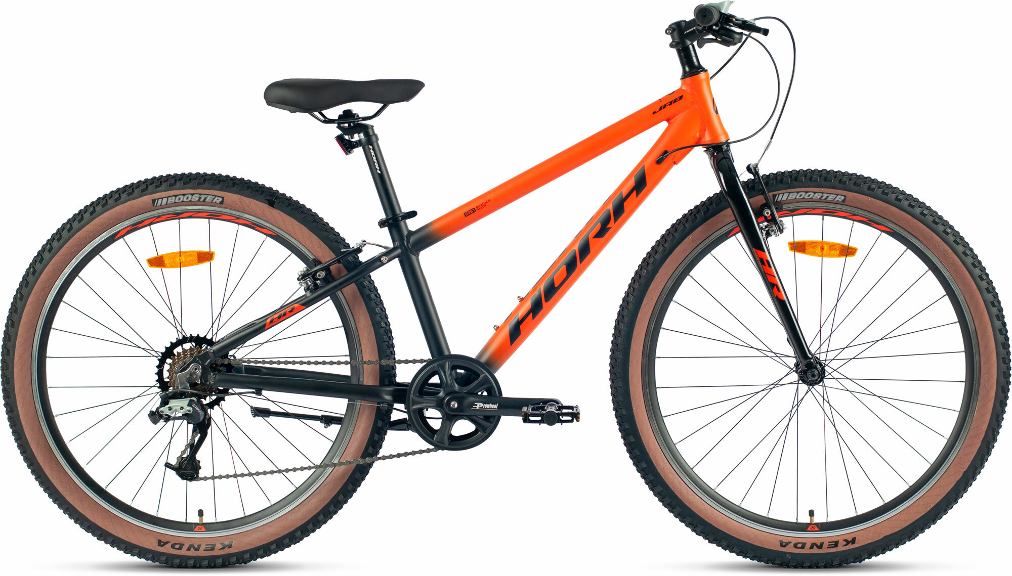 Велосипед горный HORH JAB 26" (2024), ригид, детский, мужской, для мальчиков, алюминиевая рама, 7 скоростей, ободные тормоза, цвет Orange-Black, оранжевый/черный цвет, размер рамы 13,5", для роста 150-160 см