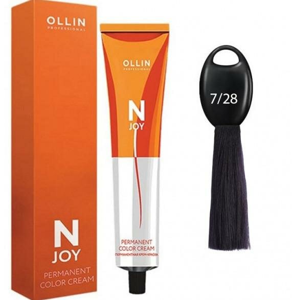 OLLIN Professional Стойкая крем-краска для волос N-Joy Color Cream, 7/28 русый фиолетово-синий, 100 мл - фотография № 11