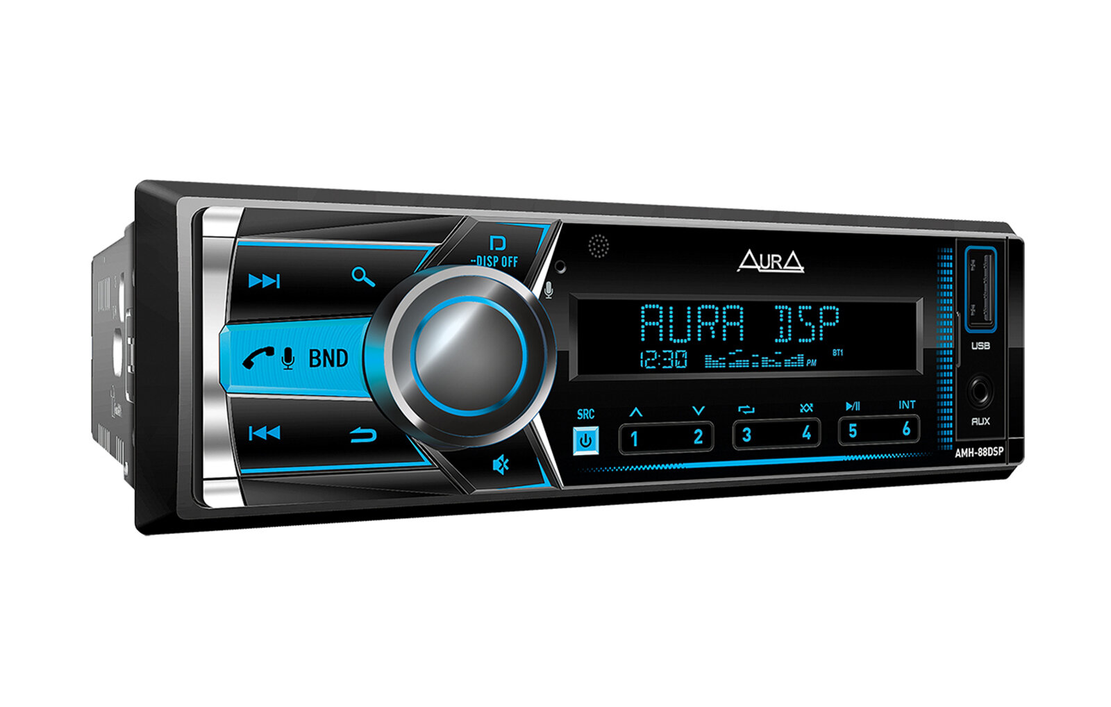 Процессорная Автомагнитола Aura AMH-88DSP / DSP-процессор / 4х61Вт / Bluetooth / FLAC, MP3, WAV, APE, AAC / RGB