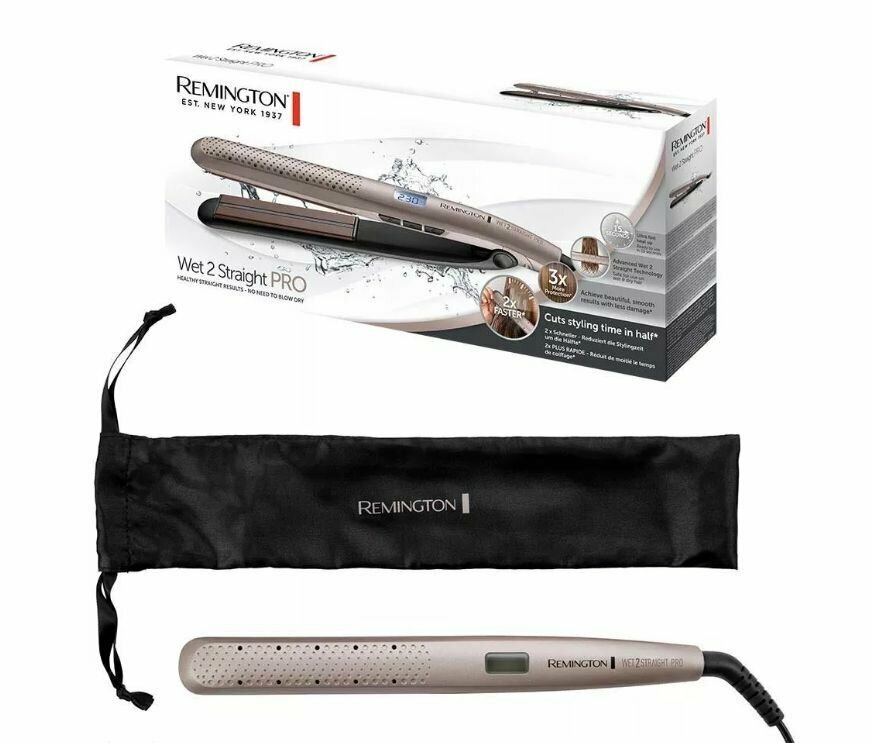 Выпрямитель для волос Remington Wet 2 Straight Pro S7970, эксклюзивная система вентиляции, датчик влаги, нагрев 15 секунд, керамическое покрытие, влажный и сухой режимы, плавающие пластины