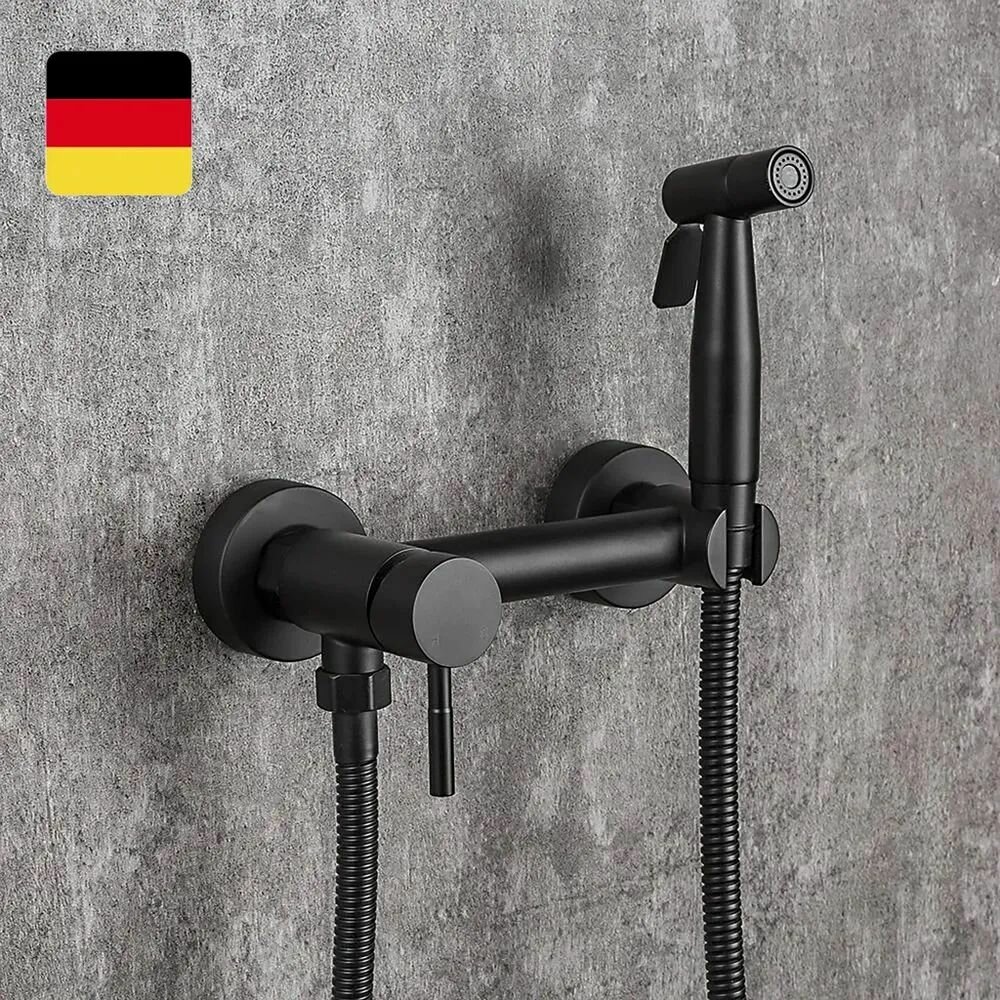 фото Cмеситель для биде с гигиеническим душем / лейкой / нержавеющая сталь / черный, матовый