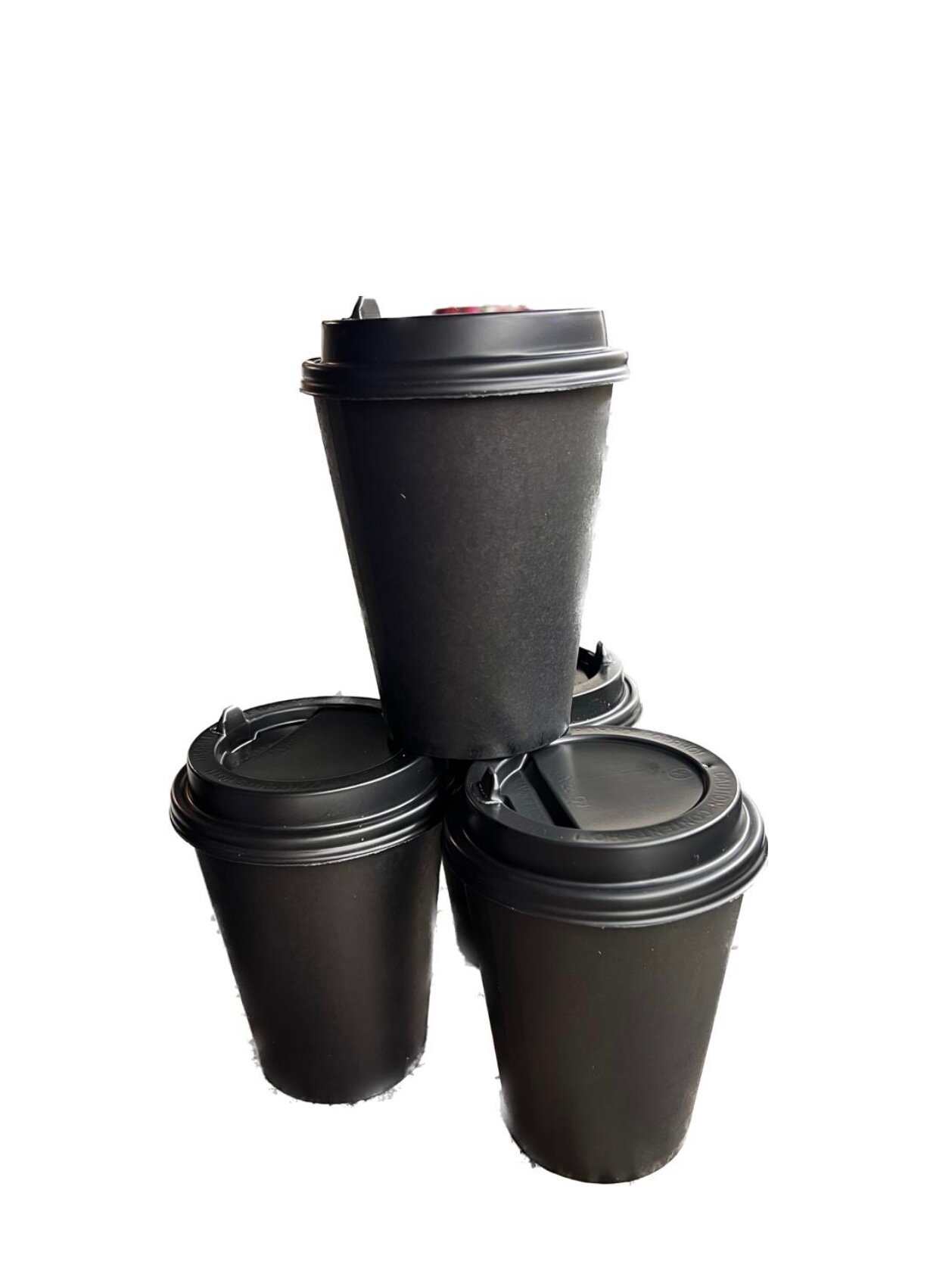 Набор черных бумажных стаканов с крышками 400/500 мл, 25 шт, для кофе, чая, холодных и горячих напитков.