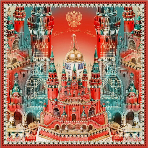 Платок Русские в моде by Nina Ruchkina, 90х90 см, синий, красный