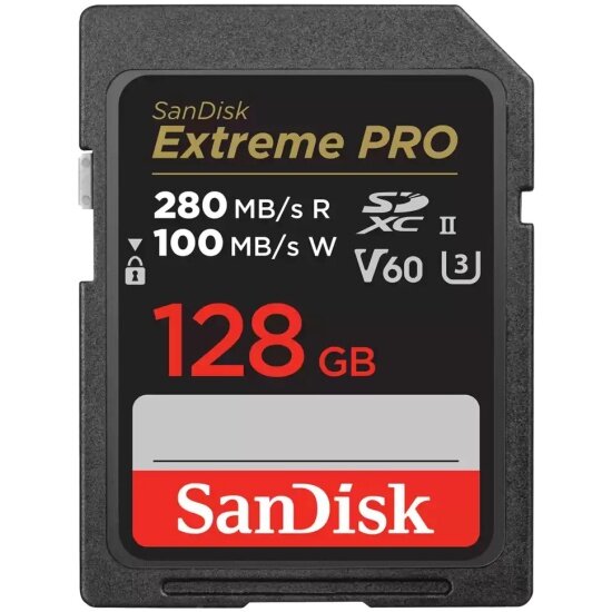 Карта памяти Sandisk Extreme Pro SDXC UHS-II U3 V60 128Gb (280/100 MB/s)