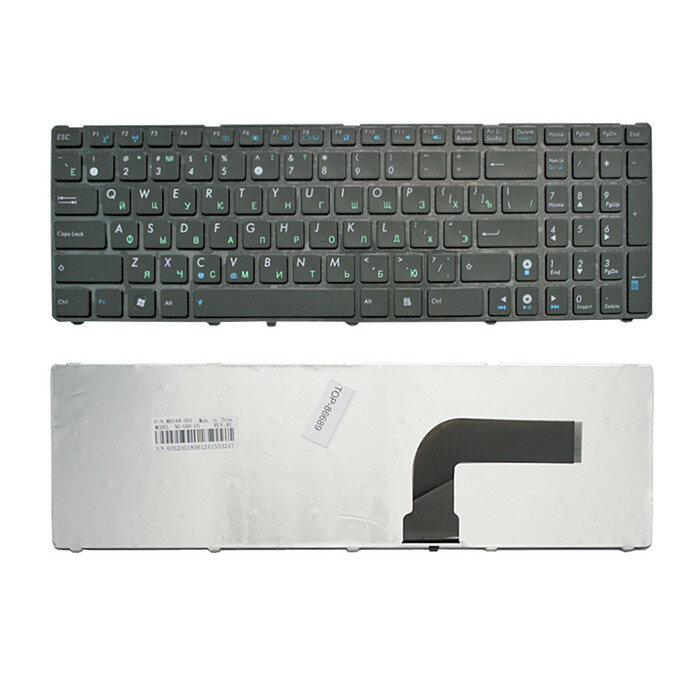Клавиатура для ноутбука Asus K52, K53, N50, N53, N60, N61, N70 Series. Плоский Enter. Черная, с черной рамкой. NSK-UM0SU, 9J. N2J82. C0R.