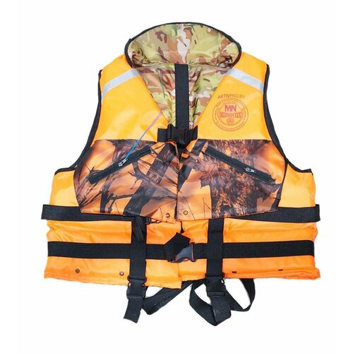 Жилет спасательный MEDNOVTEX до 120 кг двусторонний камуфляж и оранж жилет светоотражающий сигнальный с полосами с карманами на липучке xxxl 2 шт