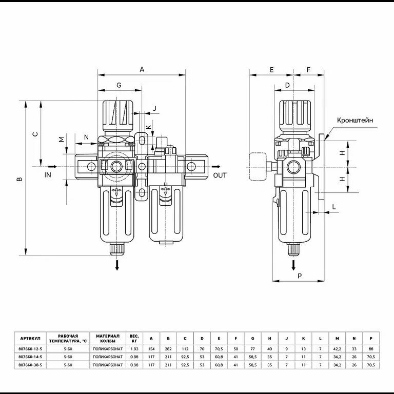 GARWIN PRO 807660-14-5 Модульная группа для подготовки воздуха с регулятором давления и манометром 1/4" 5 мкм