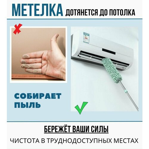 Пипидастр для пыли /Good Ideas/ веник для уборки дома с тряпкой из микрофибры и телескопической ручкой / синий