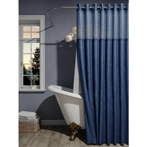 Штора для ванной и душа, 180х200 см, двойная, тканевая, водоотталкивающая, синяя. Занавеска в ванную комнату с люверсами, с прозрачной вставкой